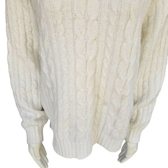 Hollister Women’s S White Cable Knit Sweater Crewneck Long Sleeve Chunky Pullove - Picture 5 of 8